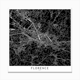 Florence Black And White Map Square Canvas Print