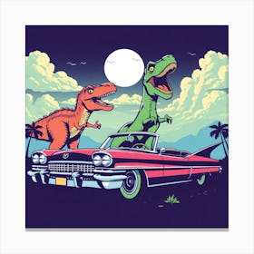 Dinosaurs In A Car 2 Canvas Print