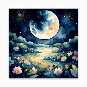 Moon And Flowers 3 Canvas Print