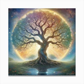 Mystical Serenity Celestial Tree Artwork Capturing The 3 Canvas Print