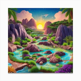 Landscape With Waterfall Canvas Print