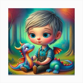 Little Boy With Dragon Canvas Print