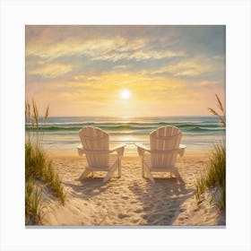 Sunset Serenity Adirondack Chairs By The Shore (2) Canvas Print