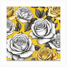 Yellow Roses On Yellow Background Canvas Print