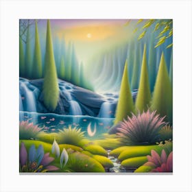 Waterfall In The Forest 4 Canvas Print