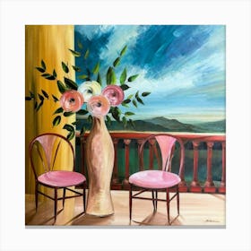 Balcony With Flowers and tow chairs Canvas Print