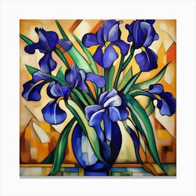 Cubism Art, Irises flowers in a vase Canvas Print