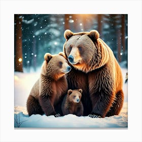 Firefly Heartwarming Winter Scene Of A Bear Family 5447 Canvas Print