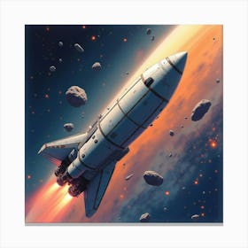 Shuttle Navigating A Watercolor Asteroid Belt 1 Canvas Print