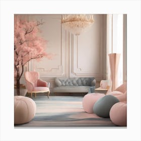 Pink And White Living Room Canvas Print