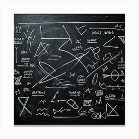 Black Chalk On A School Blackboard Capturing A Dynamic Blend Of Abstract Shapes And Realistic Objec Canvas Print