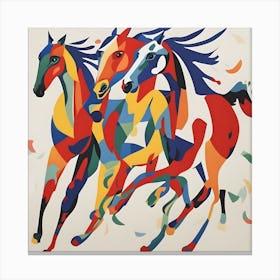 Three Horses Running Matisse Style Canvas Print