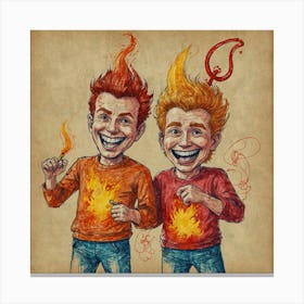 Two Friends With Fire Canvas Print