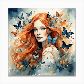 Red Haired Girl With Butterflies I Canvas Print