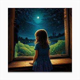 1000014491 Portrait of little girl looking into dark art print. Canvas Print