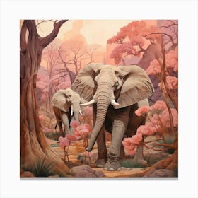 Elephant 5 Pink Jungle Animal Portrait Canvas Print