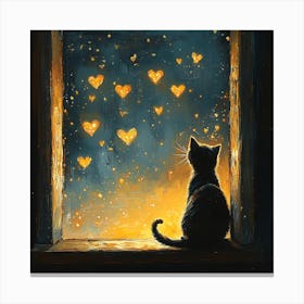 Dreamy Night Sky with Heart Stars Cat 3 Canvas Print