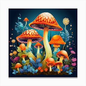 Mushrooms In The Garden 4 Canvas Print