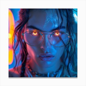 Neon Girl In Glasses Canvas Print