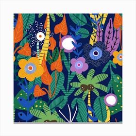 Joyful Jungle Floral Blue Canvas Print