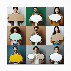 Group Of People Holding Speech Bubbles 3 Canvas Print