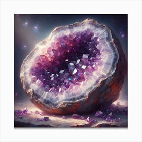 Luminous Oil Painting of Glowing Geode Crystal Cluster Canvas Print