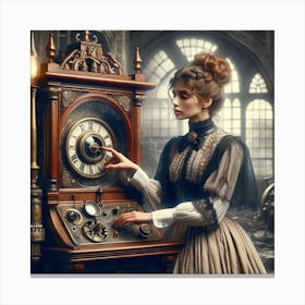 It's about time 3/4  (Beautiful woman  female classic time machine travel  memories dreams art AI Victoria sci-fi doctor who) Canvas Print