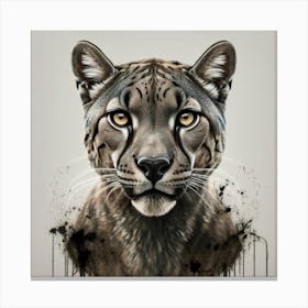 Portrait Of A Hyper Realistic Puma In Black Ink 1 Canvas Print