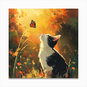 Cat Watching Butterfly Canvas Print