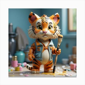 Cute Tiger Painter Toy Kids Canvas Print
