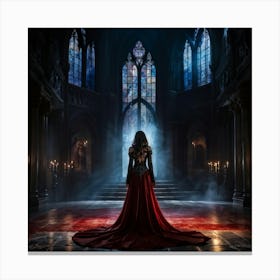 Sinister Gothic Woman Draped In Dark Intricate Fabrics Stands In The Heart Of A Mysterious Castles Canvas Print