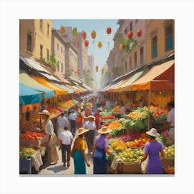 Hong Kong Market Paintings Art Print Canvas Print