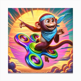 Monkey On A Fidget Spinner 1 Canvas Print