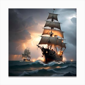 Pirate Ship In Stormy Sea Canvas Print