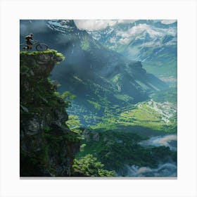 Mountain Biker On Cliff Canvas Print