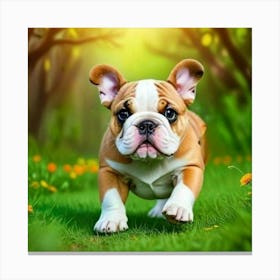 Bulldog Puppy Running In The Grass 1 Canvas Print