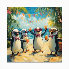 Tropical Penguin Beach Party Fun 2 Canvas Print