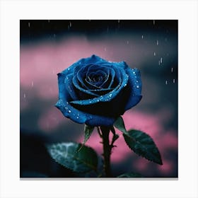 Blue Rose In The Rain Canvas Print