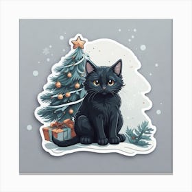 Black Cat With Christmas Tree 1 Canvas Print