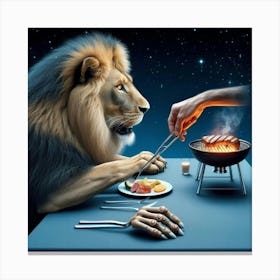 Lion Eating Bbq Canvas Print