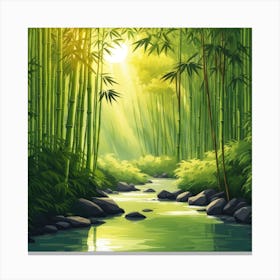 A Stream In A Bamboo Forest At Sun Rise Square Composition 184 Canvas Print