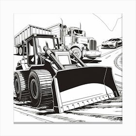 Bulldozer On The Road Canvas Print