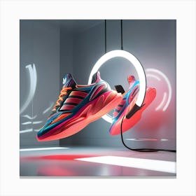 A Futuristic, Vibrant 3d Render Of A Pair Of Adidas Shoes Canvas Print