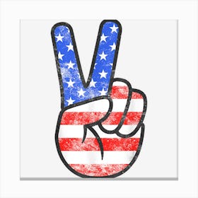 Limited Edition American Flag Peace Sign Hand Fourth Of July Canvas Print