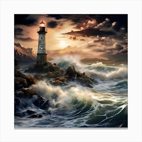 Lighthouse In The Sea Canvas Print