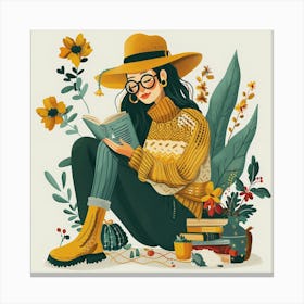 Illustration Of A Girl Reading A Book Canvas Print