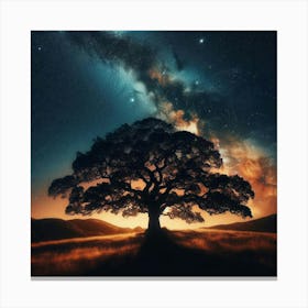 Tree In The Night Sky Canvas Print