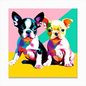 Boston Terrier Pups, This Contemporary art brings POP Art and Flat Vector Art Together, Colorful Art, Animal Art, Home Decor, Kids Room Decor, Puppy Bank - 151 Canvas Print