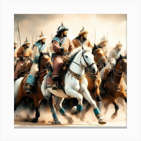 Mongolian Warriors Horse Riding Color Drawing 1 Canvas Print