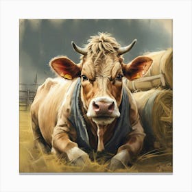 Cow In Hay 1 Canvas Print